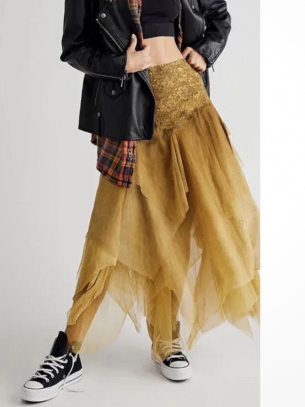FP x Brenda Knight Nigel Preston Fairy Chiffon Skirt in Yellow Sz XS NWT $228R